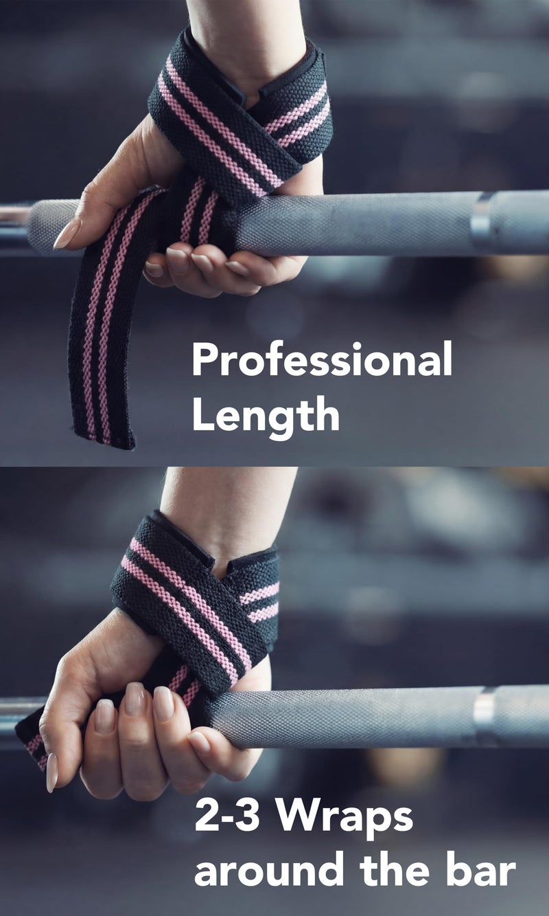 FitgriffÂ® Lifting Wrist Straps for Weightlifting, Gym, Deadlift, Workout (Made of Premium Cotton & Padded) - Men & Women (Standard, Black/Pink) - Image 2